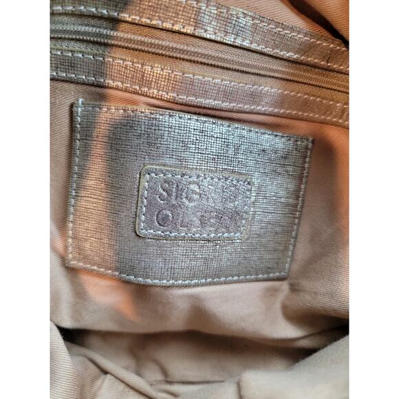 SIGRID OLSEN Leather Hobo Shoulder Bag Distressed Brush Gold Boho Handbag - Picture 4 of 15